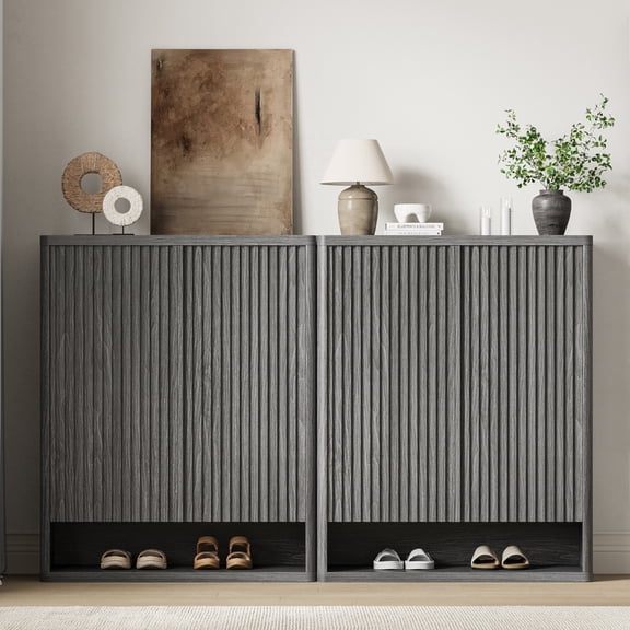 63 Inch Shoe Cabinet, Large Shoe Storage Cabinet with Adjustable Shelves, Wooden Shoe Organizer with Fluted Door Holds 50–60 Pairs for Entryway & Living Room, Grey