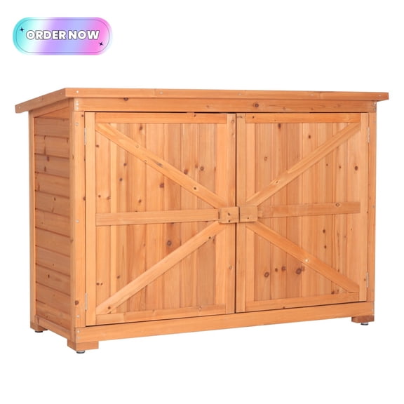 Tcbosik Outdoor Wooden Storage Shed, Outside Garden Shed with Waterproof Asphalt Roof, Tool Cabinet Shed with 2 Safety Latches, Patio Storage Organizer for Garden Yard Lawn, Orange Red