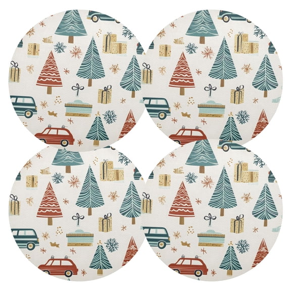 Ryvnso Christmas Trees Gift Round Plate Mats Dining Table Placemat Set of 4 for Holiday Decoration