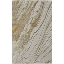 Feizy Aura Modern Abstract, Ivory/Taupe/Gold, 12' x 15' Area Rug Easy Care Stain Resistant Fade Resistant Industrial Watercolor Floor Rug for Living room Bedroom