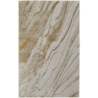 Feizy Aura Modern Abstract, Ivory/Taupe/Gold, 12' x 15' Area Rug Easy Care Stain Resistant Fade Resistant Industrial Watercolor Floor Rug for Living room Bedroom