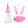 Pretend Play Dress Up Mozlly Pink Royal Princess Cone Costume Hat and Mozlly Pink Royal Princess Wand and Gloves Set (3pc Set) and Mozlly Pink 3 Layered Polka Dot Trim Flower Ballerina Tutu and Mozlly