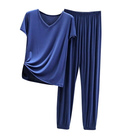 UPPADA 2 Piece Sets for Women Summer 2025 Two Piece Lounge Set Matching Vacation Casual Two Piece Outfits Dressy Tracksuits Blue XL