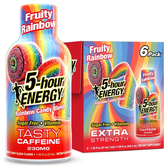5-hour ENERGY Extra Strength Shots, Fruity Rainbow Flavor, 1.93 Fl Oz, Pack of 6