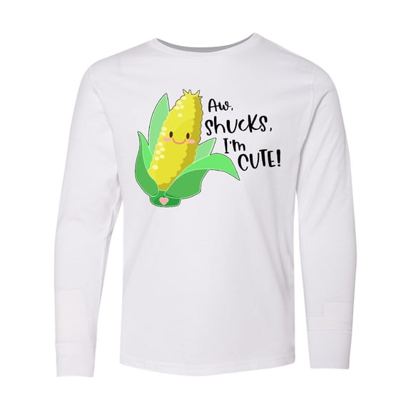 Inktastic Aw, Shucks, I'm Cute Corn Humor Long Sleeve Youth T-Shirt