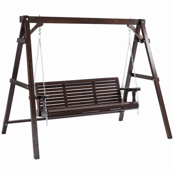 Finnhomy Heavy Duty 880 LBS Wooden Porch Swing Frame with Hanging Chains and Upgraded A-Frame Bench Stand