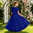 thumbnail image 6 of ZHOGXU Kids Classic Dresses For Girls Fly Sleeve O Neck Solid Color Flowy Pleated Gown Birthday Party Outfit, 6 of 6