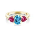 thumbnail image 2 of Gem Stone King 2.36 Ct Oval Swiss Blue Topaz Red Created Ruby 18K Yellow Gold Plated Silver Ring, 2 of 4