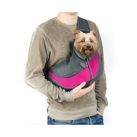 Pet Sling Carrier Hand Free Adjustable Padded Strap Tote Bag Breathable Cotton Shoulder Bag Front Pocket Safety Belt Carrying Small Dog Cat
