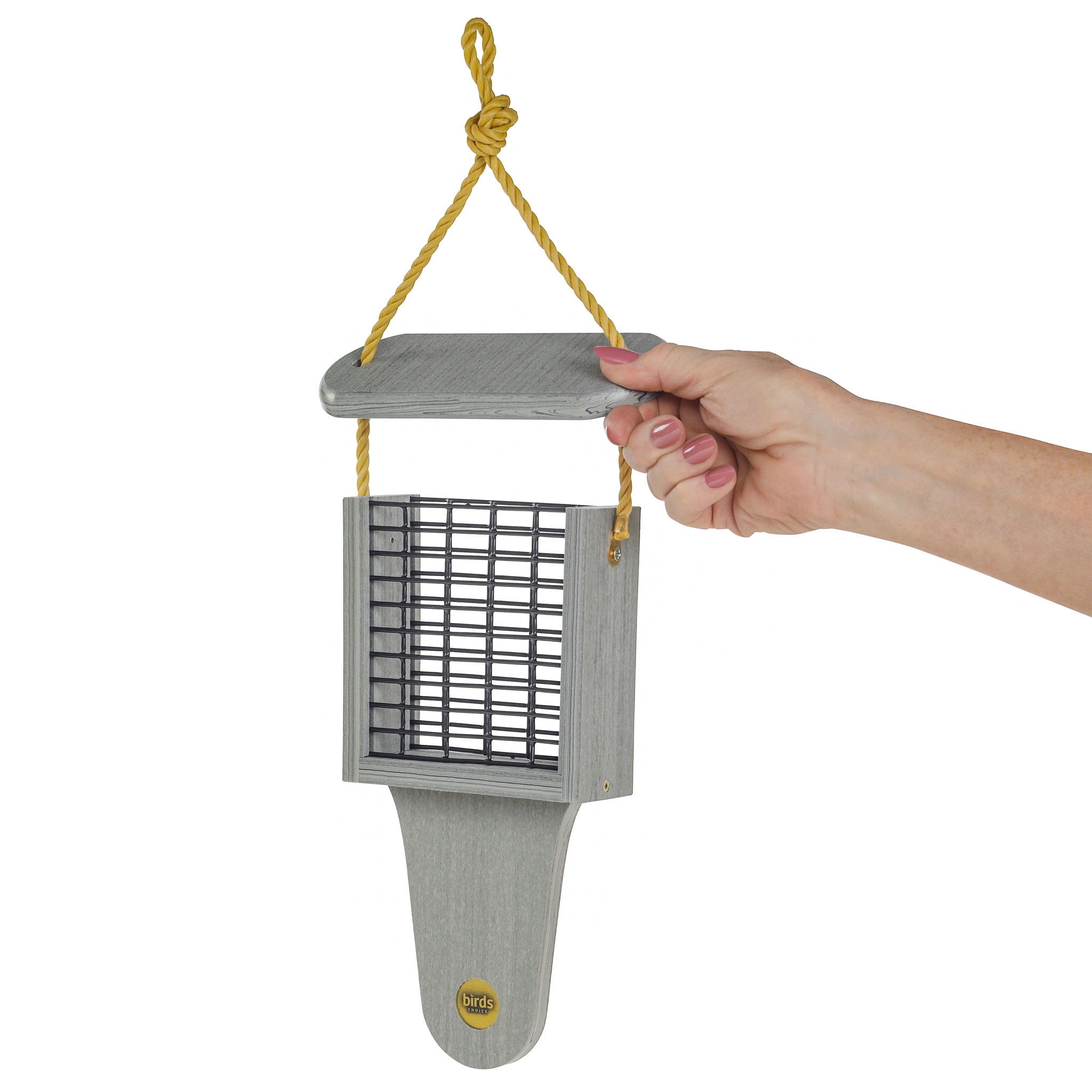 Birds Choice Modern Farmhouse Hanging Suet Bird Feeder with Tail Prop, Driftwood