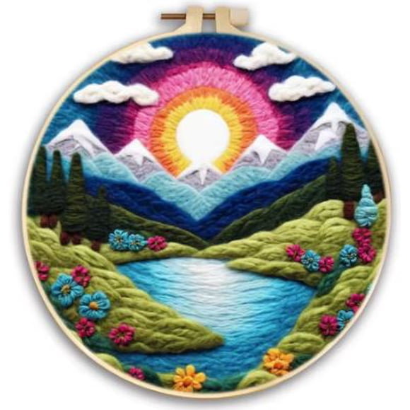 Kit de Fieltro de Lana para Principiantes | Amanecer del Río (20 cm con Marco)