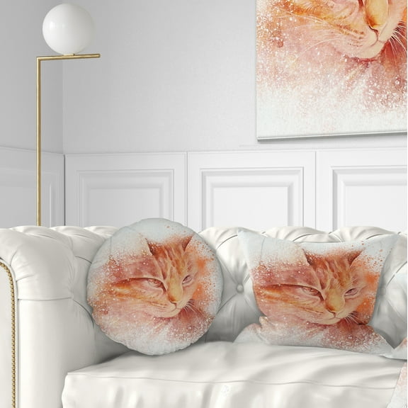 Designart Brown Cat Face Sketch on White - Animal Throw Pillow - 12x20