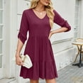 thumbnail image 5 of WCMZJ Women's Casual Half Sleeve V Neck Tiered Swing Flowy Loose A-line Cute Mini Short Spring Summer Dress Wine S, 5 of 7