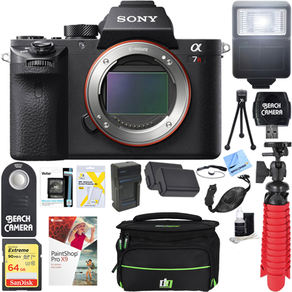 Sony a7R II Full-frame Mirrorless 42.4MP Camera Body + 64GB SDXC Memory Card + Soft Carrying Case + NP-FW50 Battery and Charger + Wireless Remote + Card Reader + Mini Tripod+More - image 1 of 9