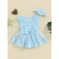 thumbnail image 2 of Bslissey Baby Girls Summer Romper Dress Sleeveless Lace Floral Tulle Patchwork Jumpsuit Infant Toddler Cute A-line Bodysuit Dress with Headband 3M 6M 12M 18M 24M, 2 of 8