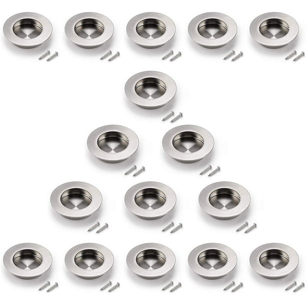 16 Pack Pocket Door Pulls Brushed Nickel Closet Rectangle Flush Barn Handles Sliding Cabient Round Recessed Finger 2 1 Inch Outer Diameter Com 16 Pack Pocket Door Pulls Brushed, Round Recessed Closet Door Pulls