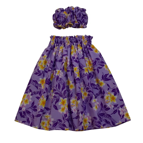 Hawaiian Print Young Girl Hula Skirts For 5 to 8 Years Old Girls Pa'u Hula Flower Skirts with Matching Top
