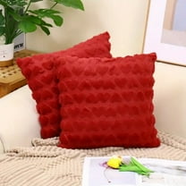 Pillow Covers 2 Pack Heart Love Cute Decorative Throw Pillow Covers 18x18 Soft Plush Faux Fur Wool Pillow Covers for Couch Sofa Home Valentines Day Wine Red