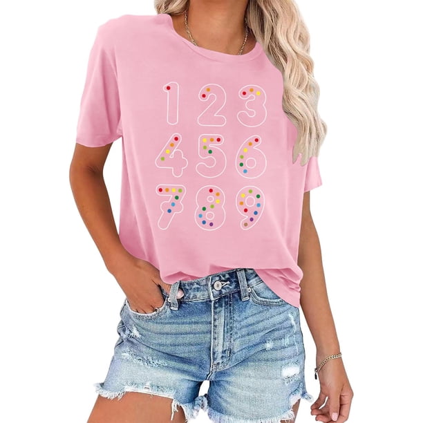 Tops de Manga Corta de las Mujeres Casual Impresa Camiseta Blusa Cuello Redondo Moda Poliéster Ligero Suave Cómodo para las Vacaciones Diarias de Trabajo de la Fiesta de Citas