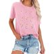 thumbnail image 1 of Tops de Manga Corta de las Mujeres Casual Impresa Camiseta Blusa Cuello Redondo Moda Poliéster Ligero Suave Cómodo para las Vacaciones Diarias de Trabajo de la Fiesta de Citas, 1 of 8