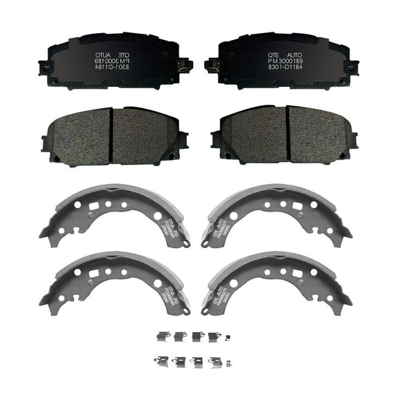 Set of 8 Front Ceramic Brake Pad Kit-Rear Drum Brake Shoe For 2013 Scion IQ EV