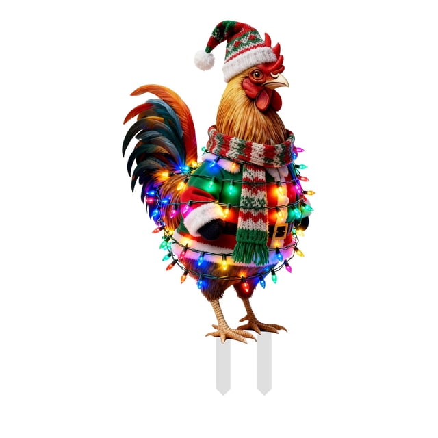 TIELUTT Interesting Xmas Chicken Garden Ground Stake Adornment Rabbit Cardboard Christmas Sign Storage Container Retractable Banners and Signs Customize Garden Markers for Metal Holiday Display Light