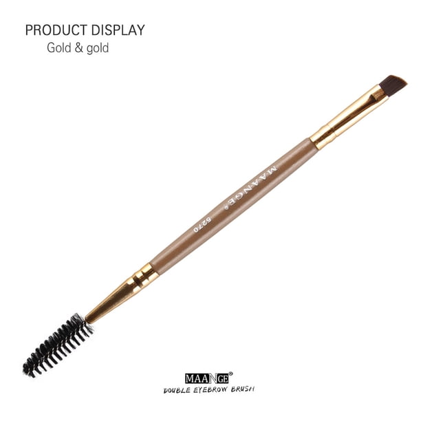 Pinceles de maquillaje, kit de maquillaje Duo Brow Makeup Brush Mango de madera Pinceles de cejas de doble cara Pinceles planos y angulares Pincel de maquillaje