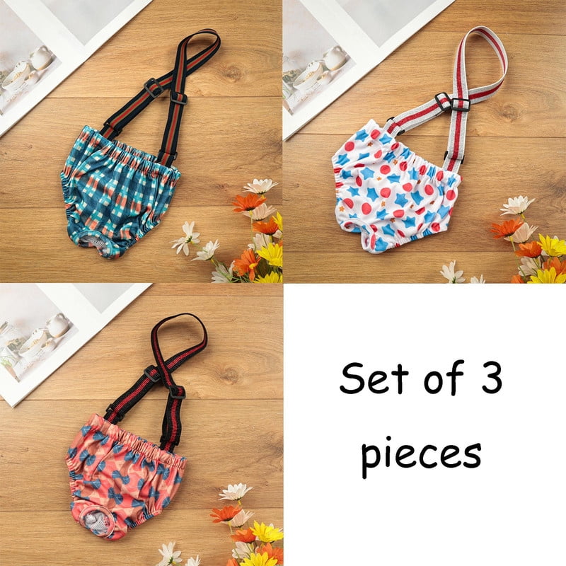 3 Pack Avont Washable Female Dog Diaper With Suspender, Reusable Girl Doggie Diapers For Small Medium Large Doggy In Heat Cycle Period Incontinence