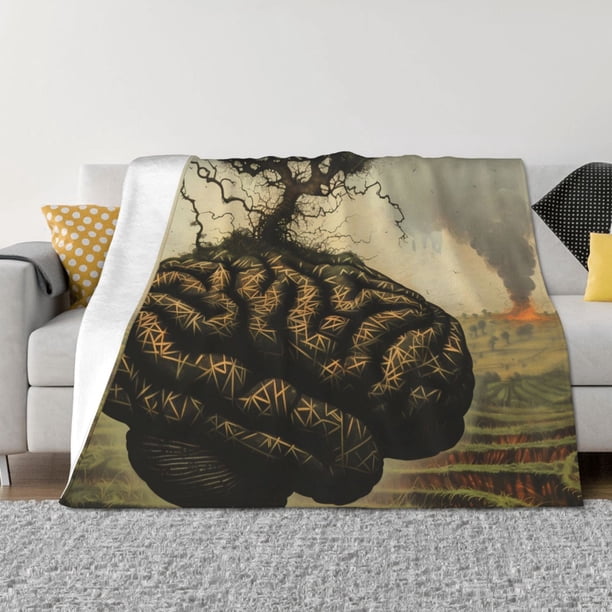 Balery Surreal Brain Tree Manta de Franela con Dibujo, Lujo Ultra Suave y Cálido, Antipelusa y Resistente a las Arrugas para Cama, Sofá, Camping -60"x50"
