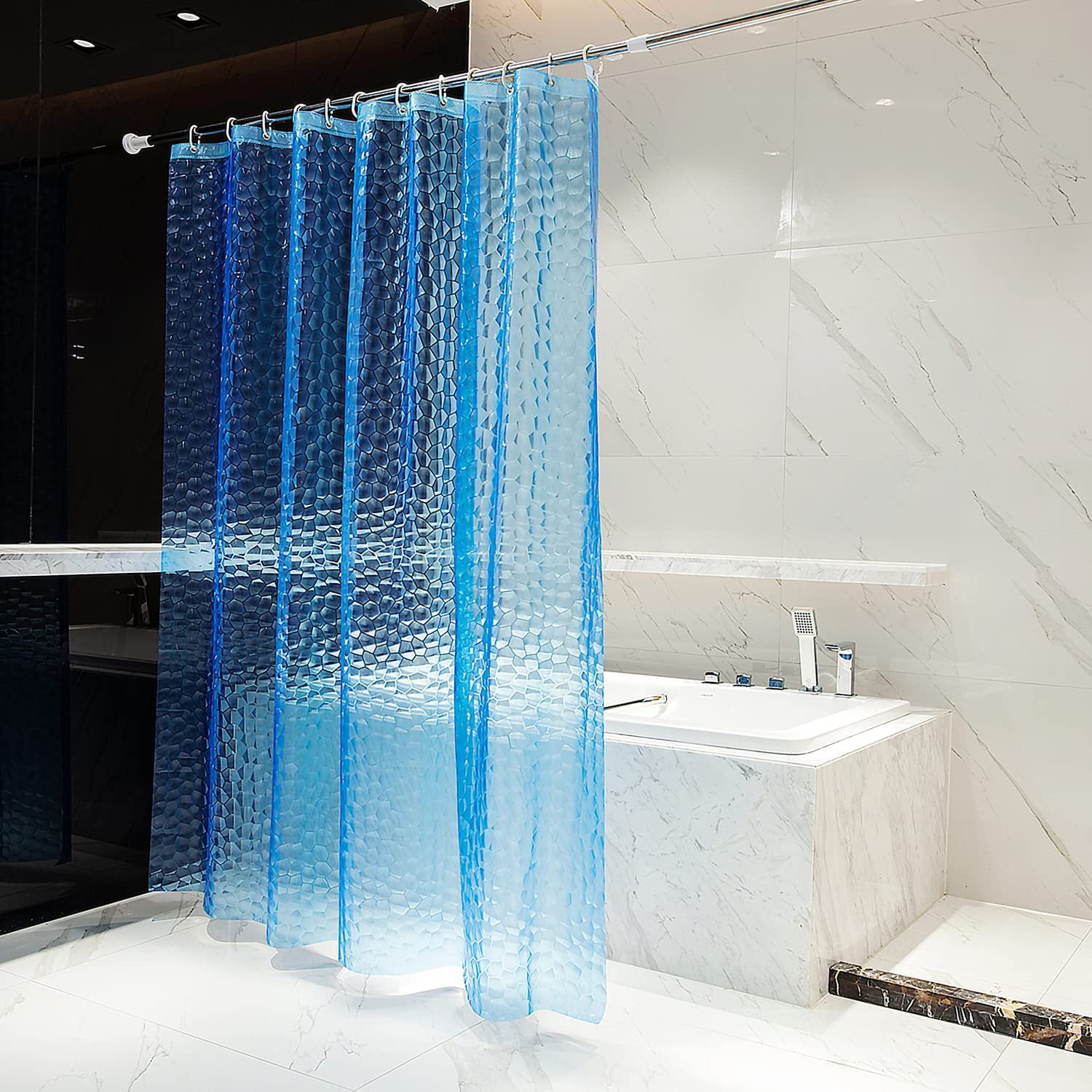 Details about   Blue Crystal Flower Black Background Waterproof Polyester Shower Curtain Set 72" 