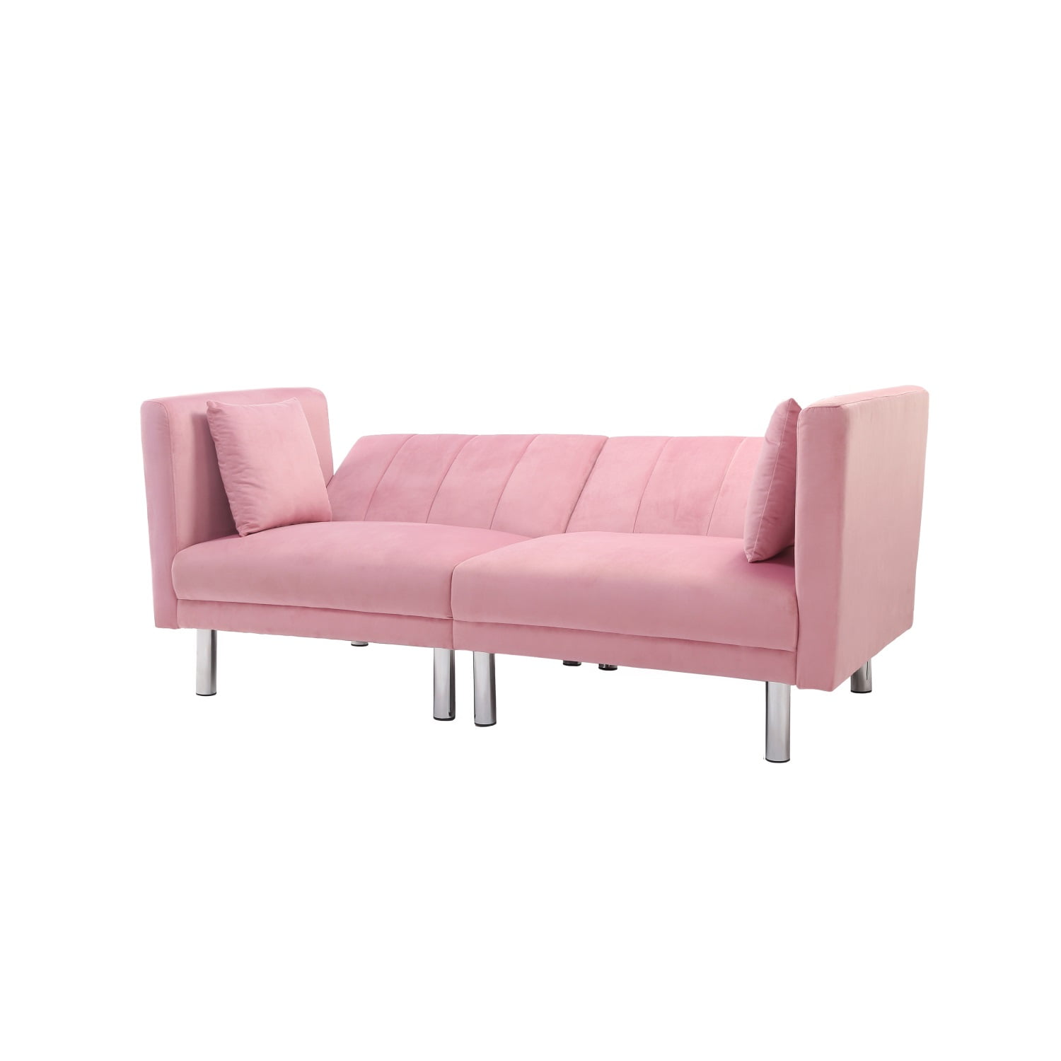 Kadyn Futon Sofa, Fabric Futon Sofa Bed with 2 Pillows, Modern Convertible Futon Sofa for Small Rooms, Pink Kadyn Futon Sofa, Fabric Futon Sofa Bed with 2 Pillows, Modern Convertible Futon Sofa for Small Rooms, Pink
