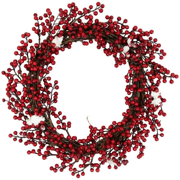 Northlight 18" Decorative Artificial Red Berry Christmas Wreath with Frosted Accents - Unlit
