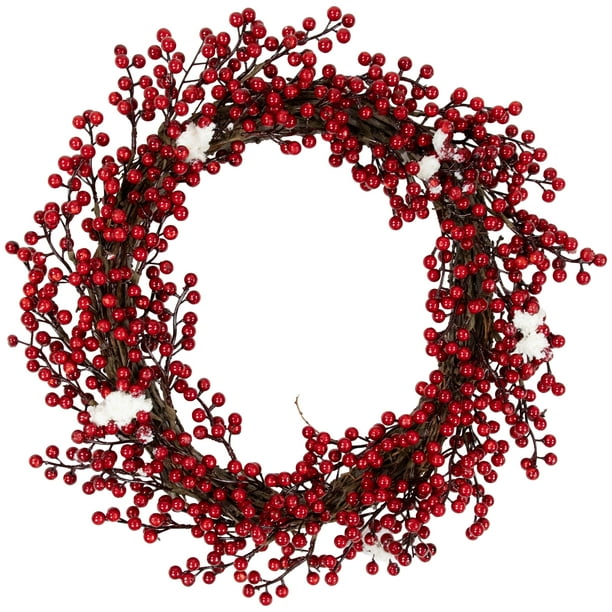 Northlight Berry Rouge avec des Accents Givrés Couronne de Noël Artificielle, 18 Pouces, Non Éclairé