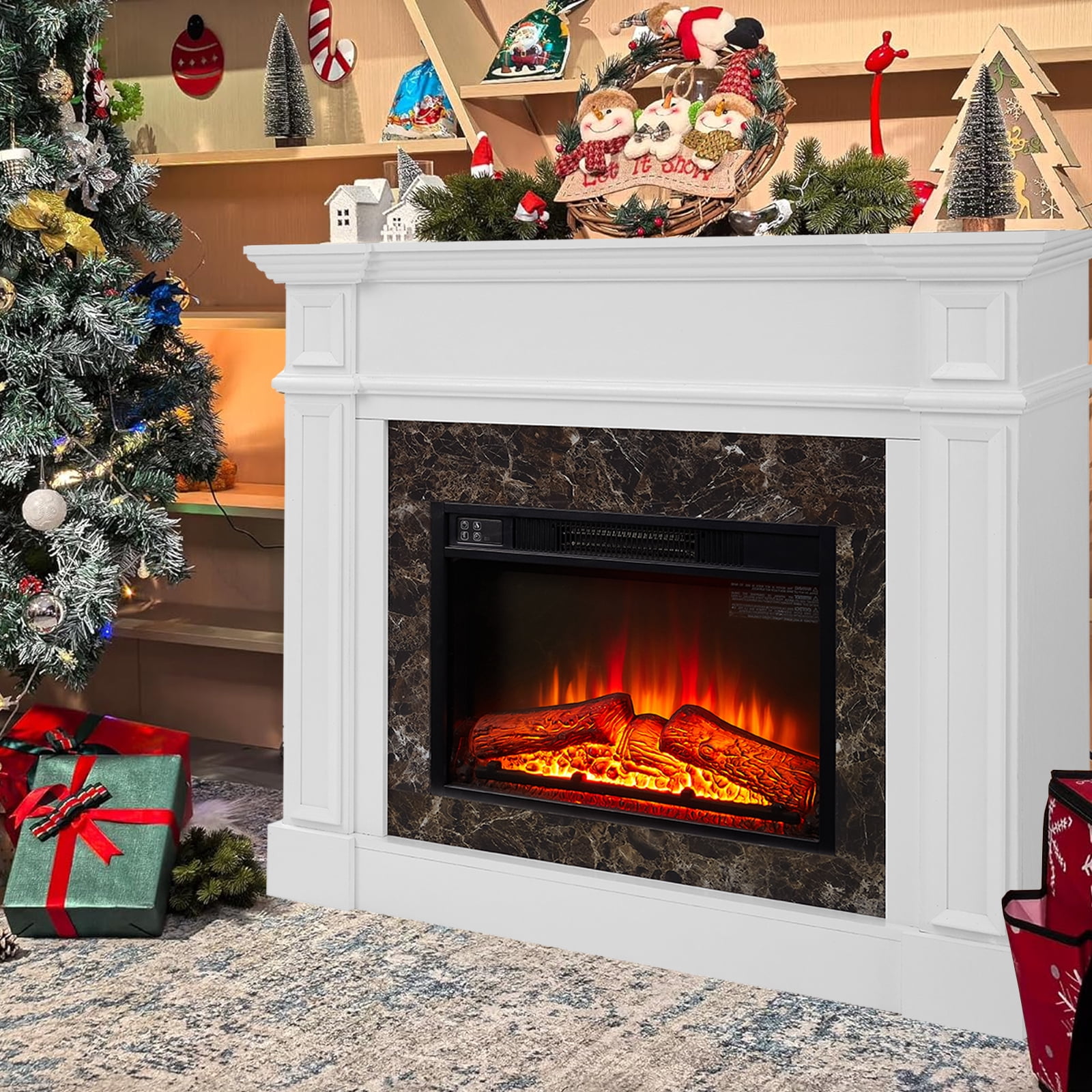 HZWDD 45" Electric Fireplace with Mantel, Fireplace Heater Freestanding, Realistic Stacked Stone Surround with Remote Control Timer LED Flame