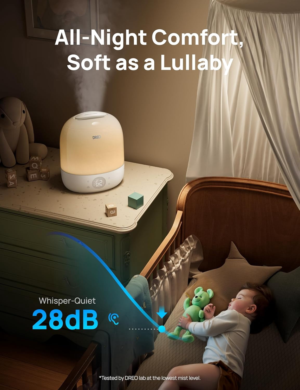 DREO Smart Humidifiers for Bedroom Baby HM409S, 1500+ RGB Night Light & Sleep Routine Trainer, Ultra Quiet 28dB & 3L Top Fill Cool Mist Humidifier for Nursery, Air humidifier for Plants Indoor