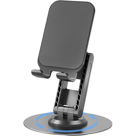 360°Rotating Phone Holder for Desk, Portable & Foldable Cell Phone Stand for Office & Home, Angle & Height Adjustable Tablet Stand for All Smartphones, iPhone, iPad, Switch, Tablet - Black