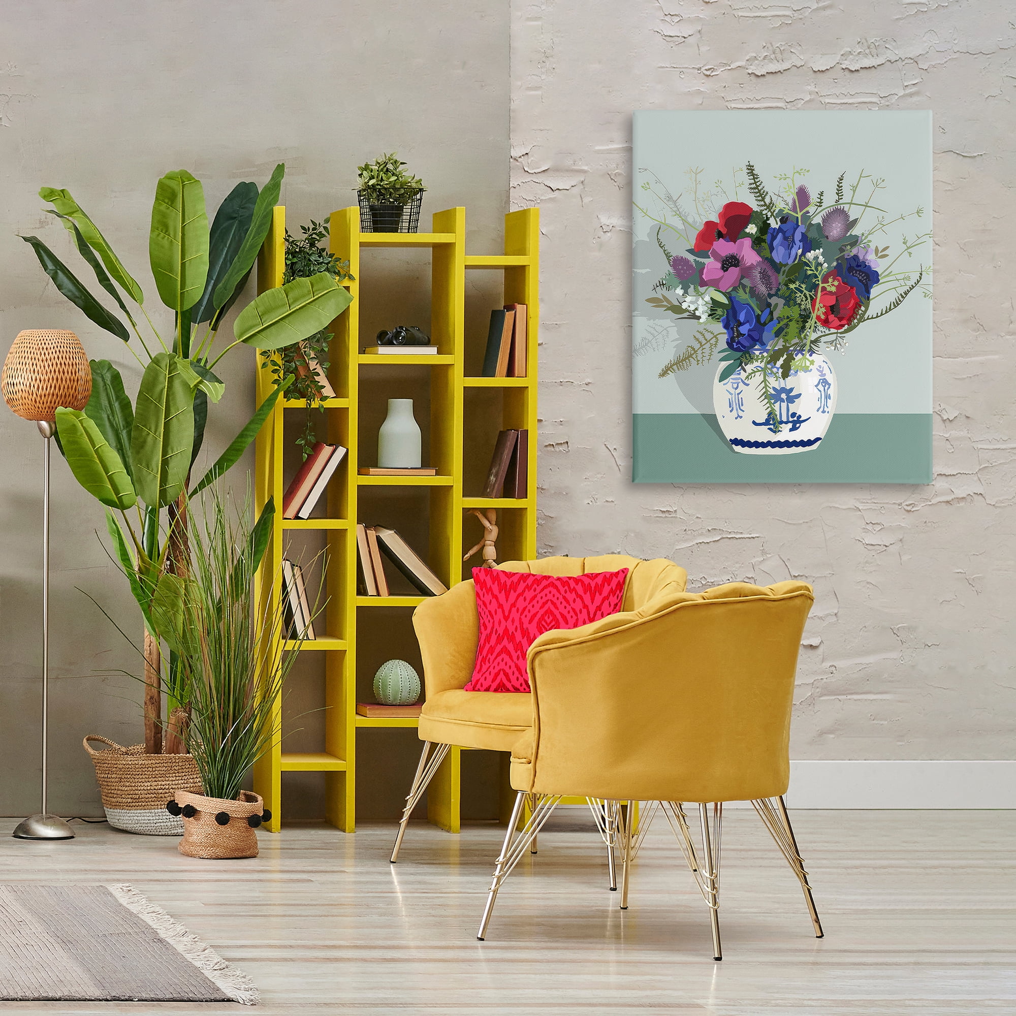 Stupell Industries Ginger Jar & Anemones Plants & Flowers Painting Wrapped Canvas Art Print Wall Art, 30 x 40