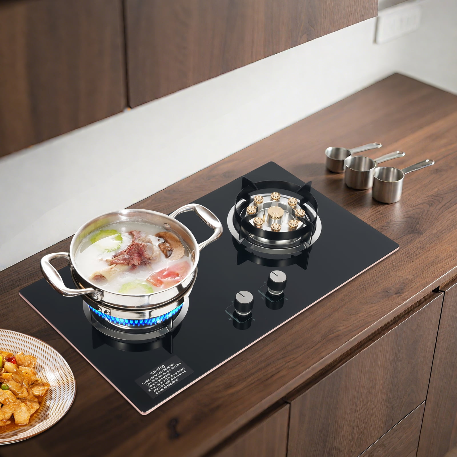 Kitchen Natural Gas Cooker Gas Cooktop Stove Top 2 Burners Built-in NG Gas Stove for Home, Restaurants