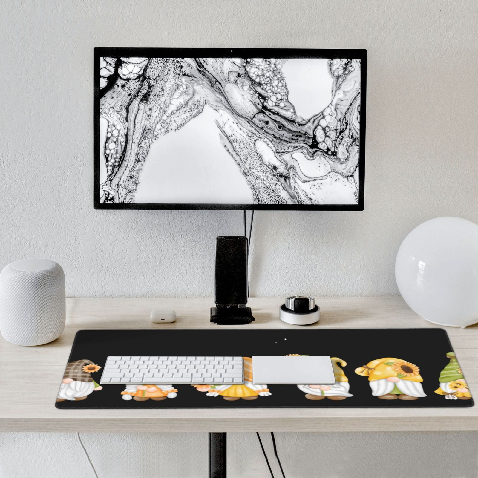 Hirioo Hello Spring Sunflower Gnomes for Mouse Pad ,Anti-Slip Base, Durable Stitched Edges, Perfect for Gaming, Office, and Home Use,16x35.5in