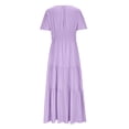 thumbnail image 4 of Kojanyu Women's V-Neck Short Sleeve Solid Midi Dress – Elastic Waist Boho Beach Casual Wear, 4 of 9
