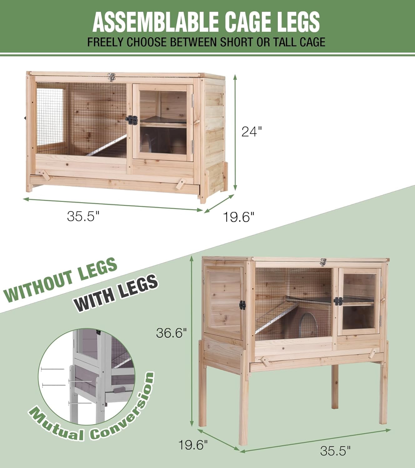 Aivituvin Guinea Pig Cage Indoor Rabbit Hutch with Chew-Proof Edges - Natural Wood