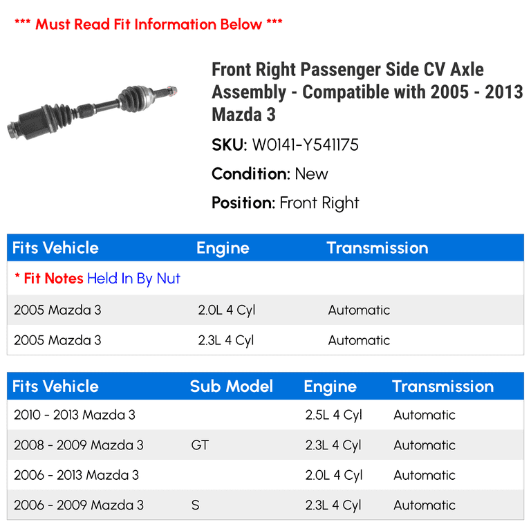 Front Right CV Axle Shaft for 2009 2010 2011 2012 2013 Honda