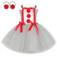 thumbnail image 3 of Disfraz de payaso Pennywise para niñas, ropa de Halloween, vestido de tutú de Joker gris espeluznante, vestidos de tul elegantes para fiestas de carnaval para niñas, 3 of 5