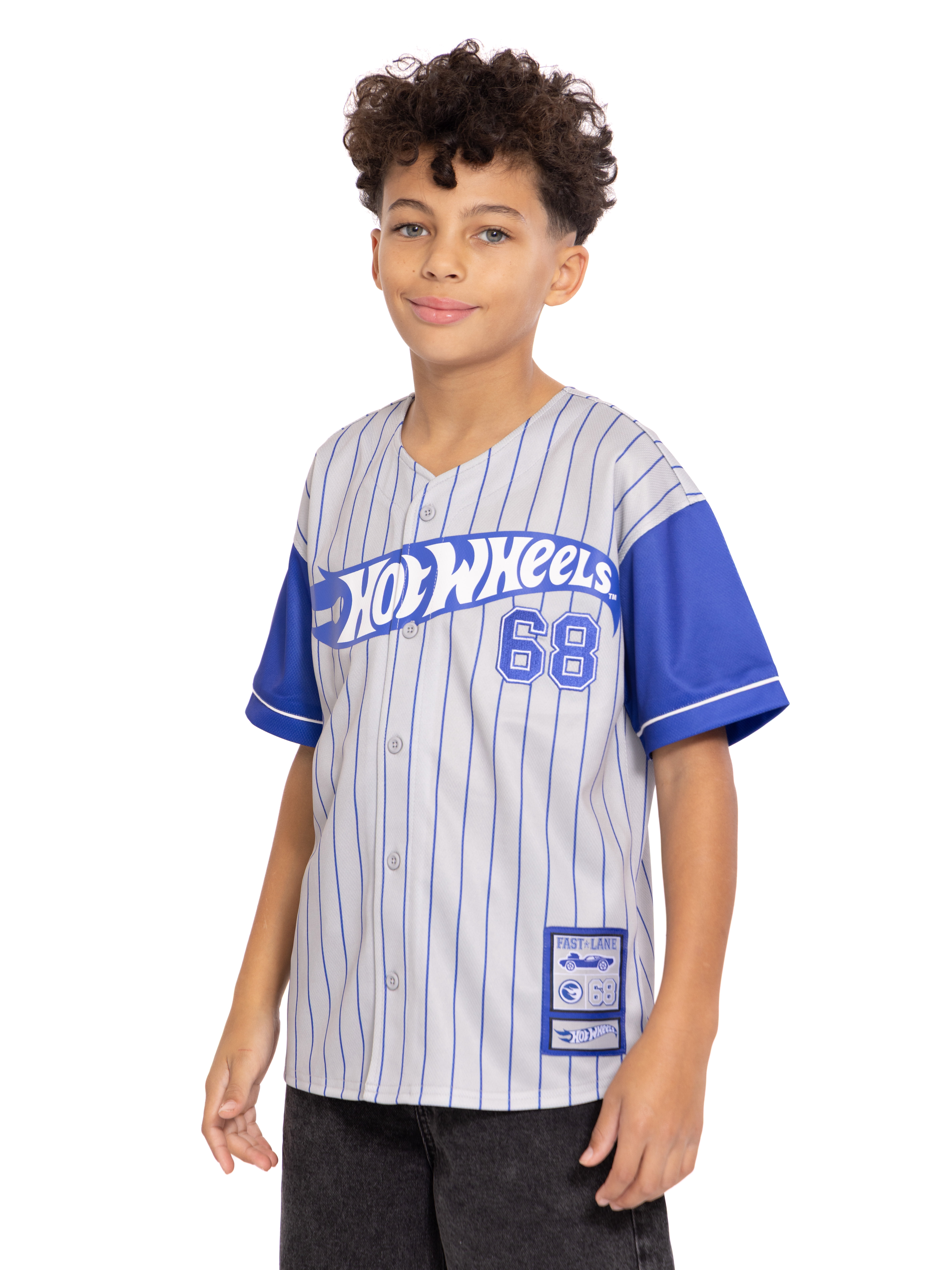 Hot Wheels Boys Graphic Baseball Button Down Jersey with Short Sleeves, Sizes 4-12