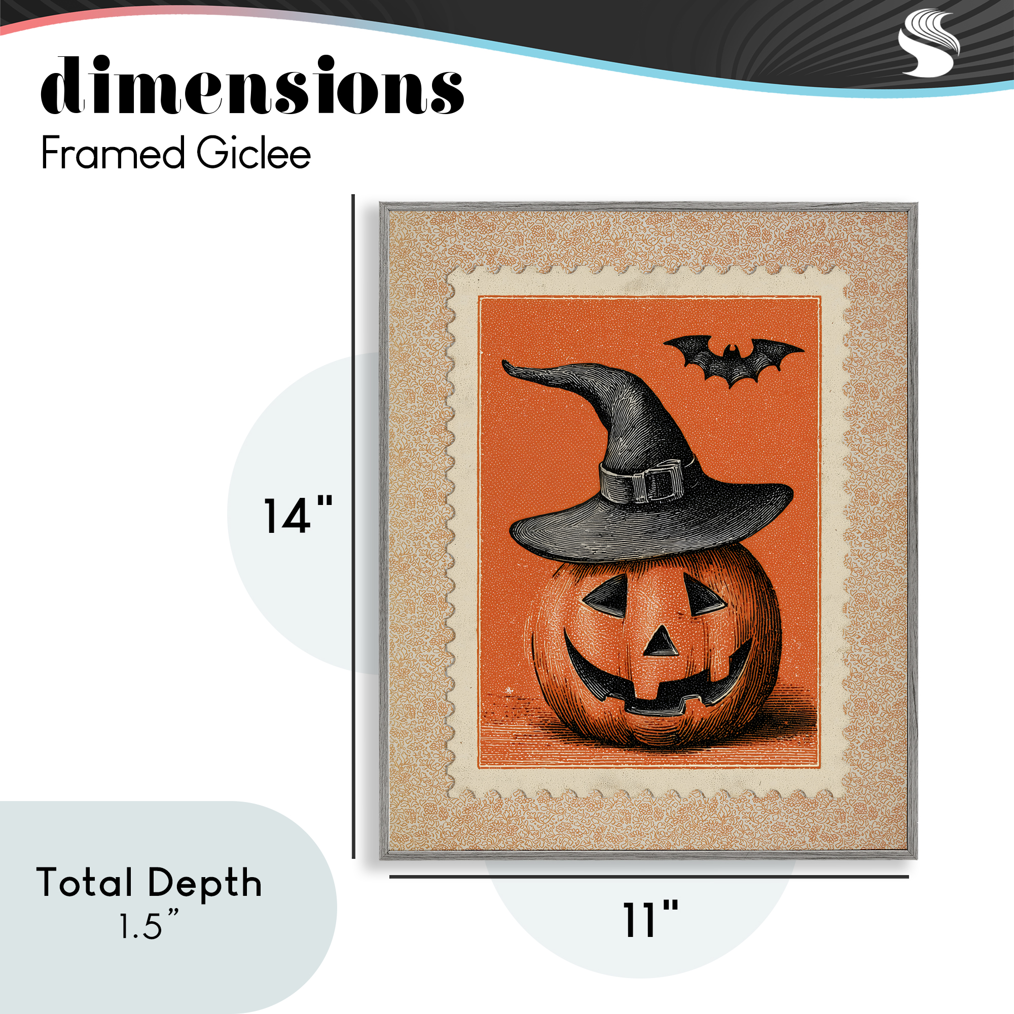 Vintage Jack-o-Lantern Stamp Gray Framed Giclee Art, design by Arlington Prints