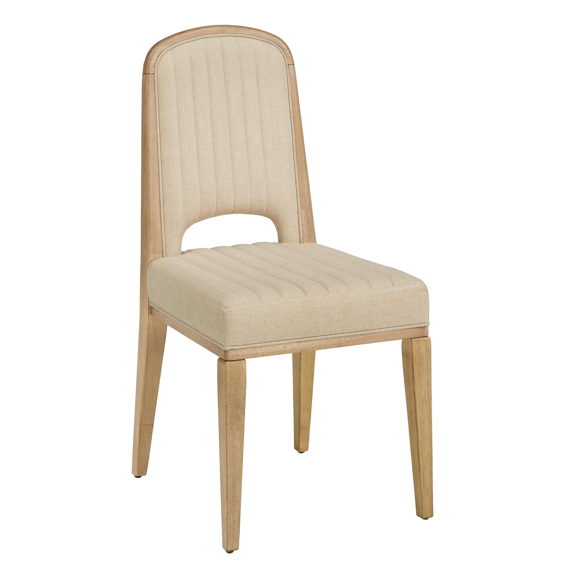 Weston Home Alta Wood Finish Cream Fabric Channel Stitching Dining Chair, Set of 2, Oak Wash
