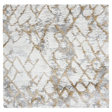 SAFAVIEH Horizon Milica Abstract Shag Area Rug, Ivory/Gold, 6'7" x 6'7" Square