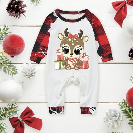 

Daddy Sleepwear For Christmas Family Matching Pajamas Cute Big Headed Deer Print Pjs Plaid Long Sleeve Tops And Pants Soft Casusal Holiday Sleepwear