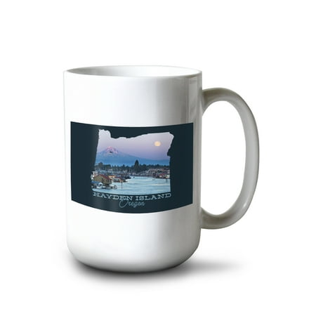

15 fl oz Ceramic Mug Hayden Island Oregon Mt. Hood and River Scene Contour Dishwasher & Microwave Safe