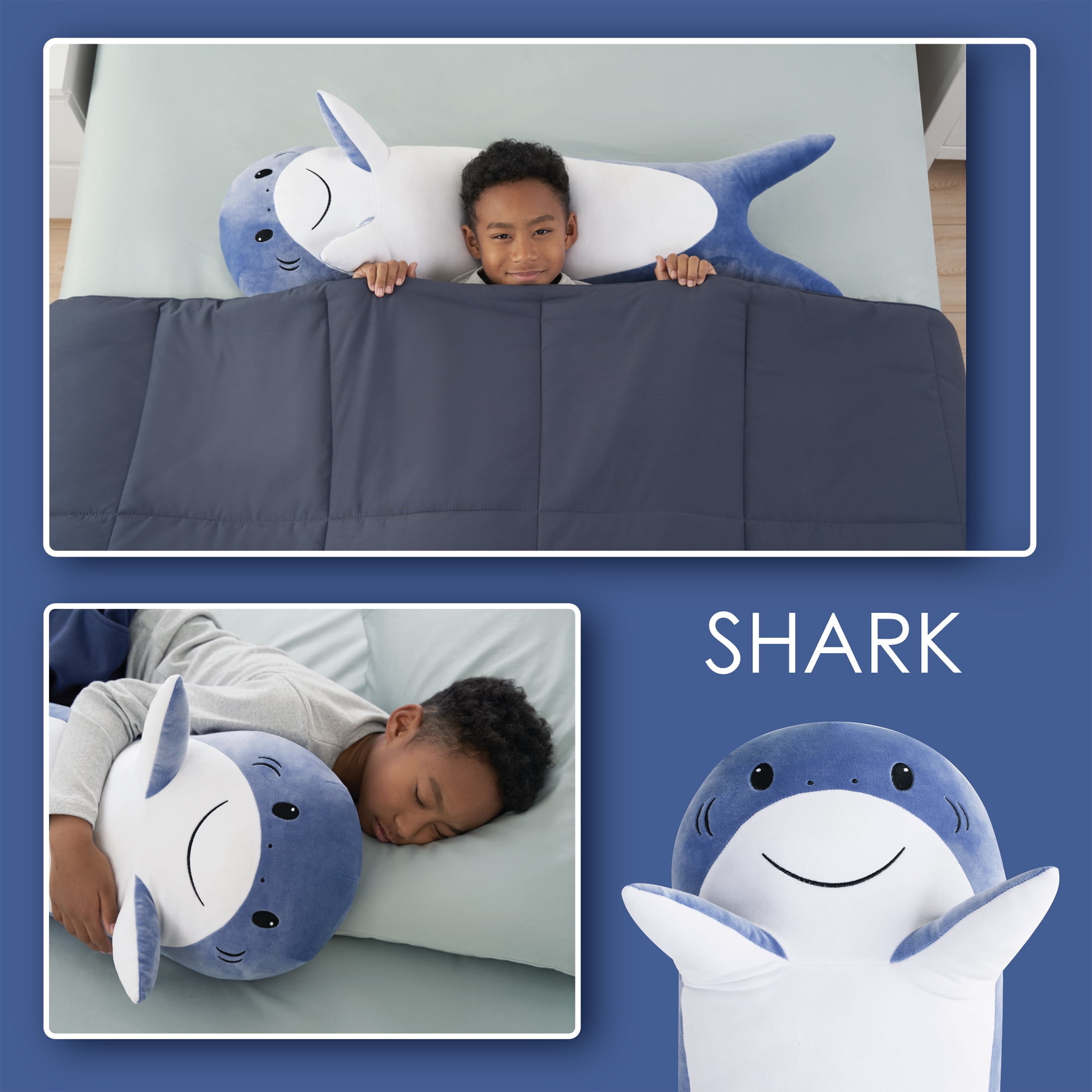 B Kids Shark Squishy Body Pillow, Navy